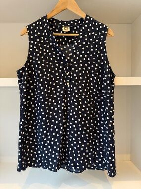 Anne Klein Navy Blue Sleeveless Polka Dot Camisole